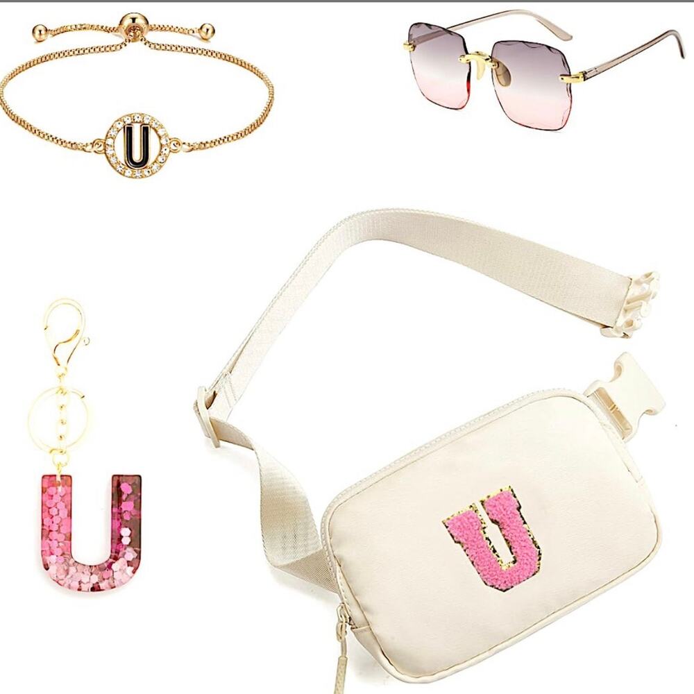 Personalized Initial Fanny Pack Belt Bag For Girls bracelet keychain sunglasses